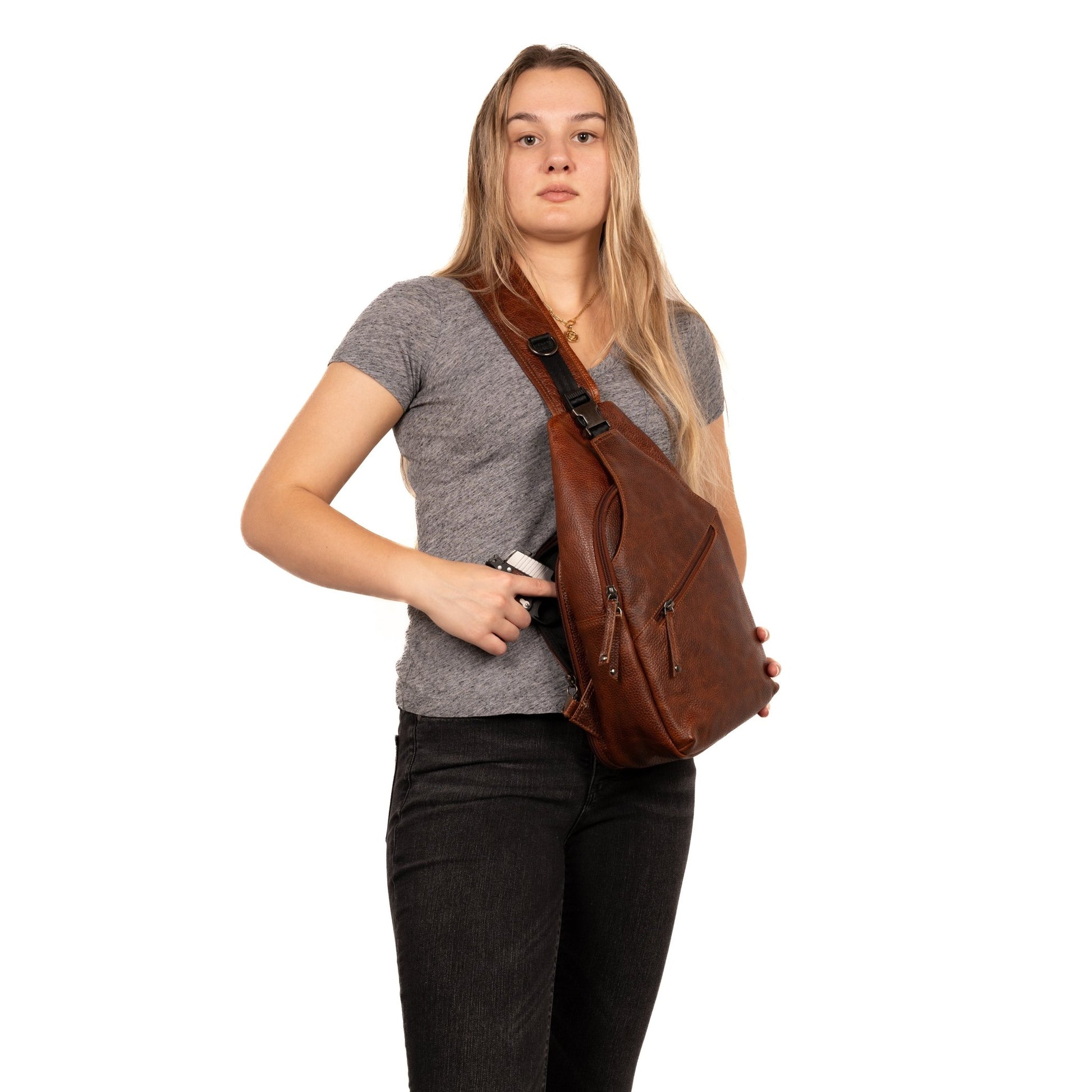 Concealed Carry Unisex Grayson Buffalo Leather Sling by Lady Conceal - Angler's Pro Tackle & Outdoors