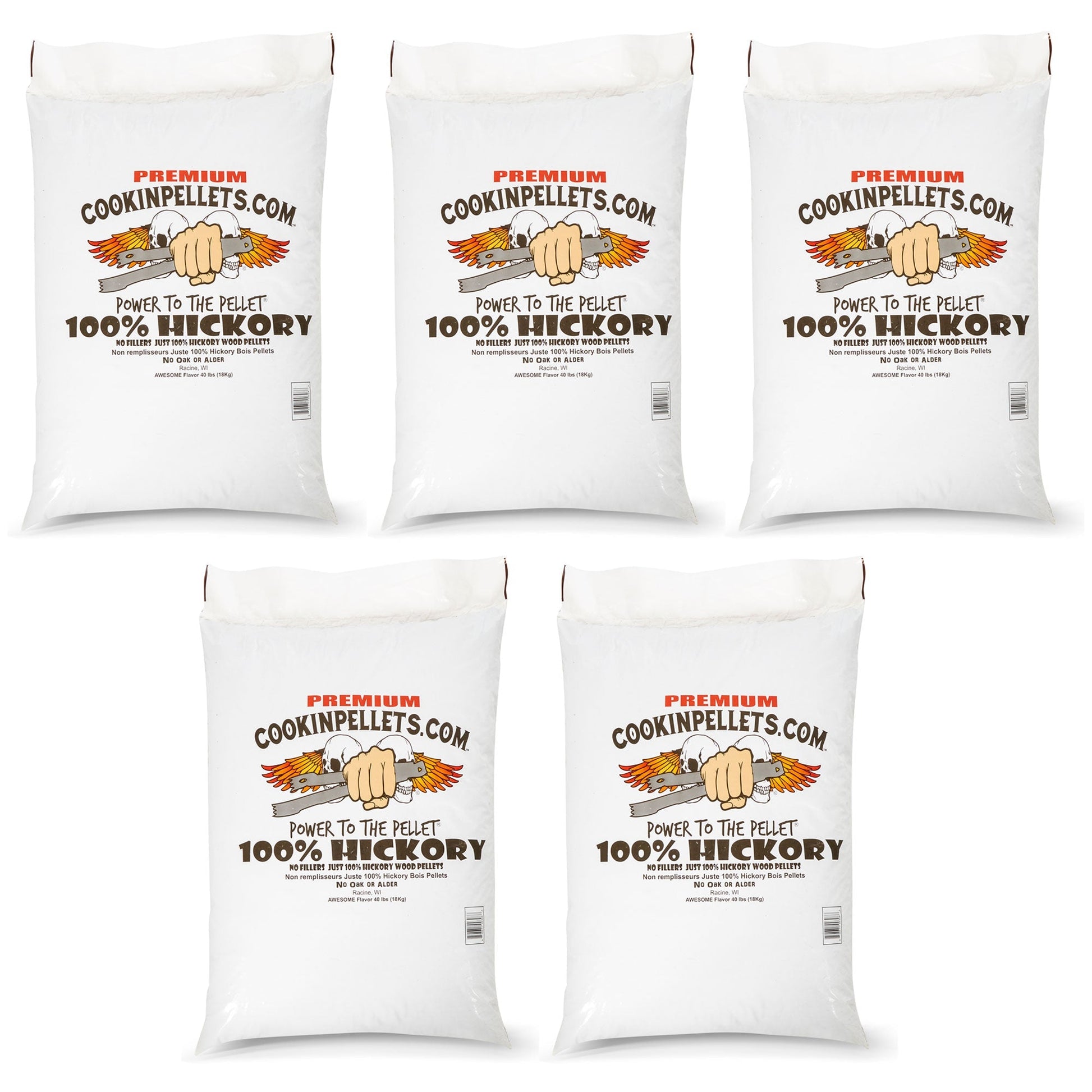 CookinPellets 40 lb Premium Hickory Hardwood Grill Smoker Wood Pellets (5 Pack) - Angler's Pro Tackle & Outdoors