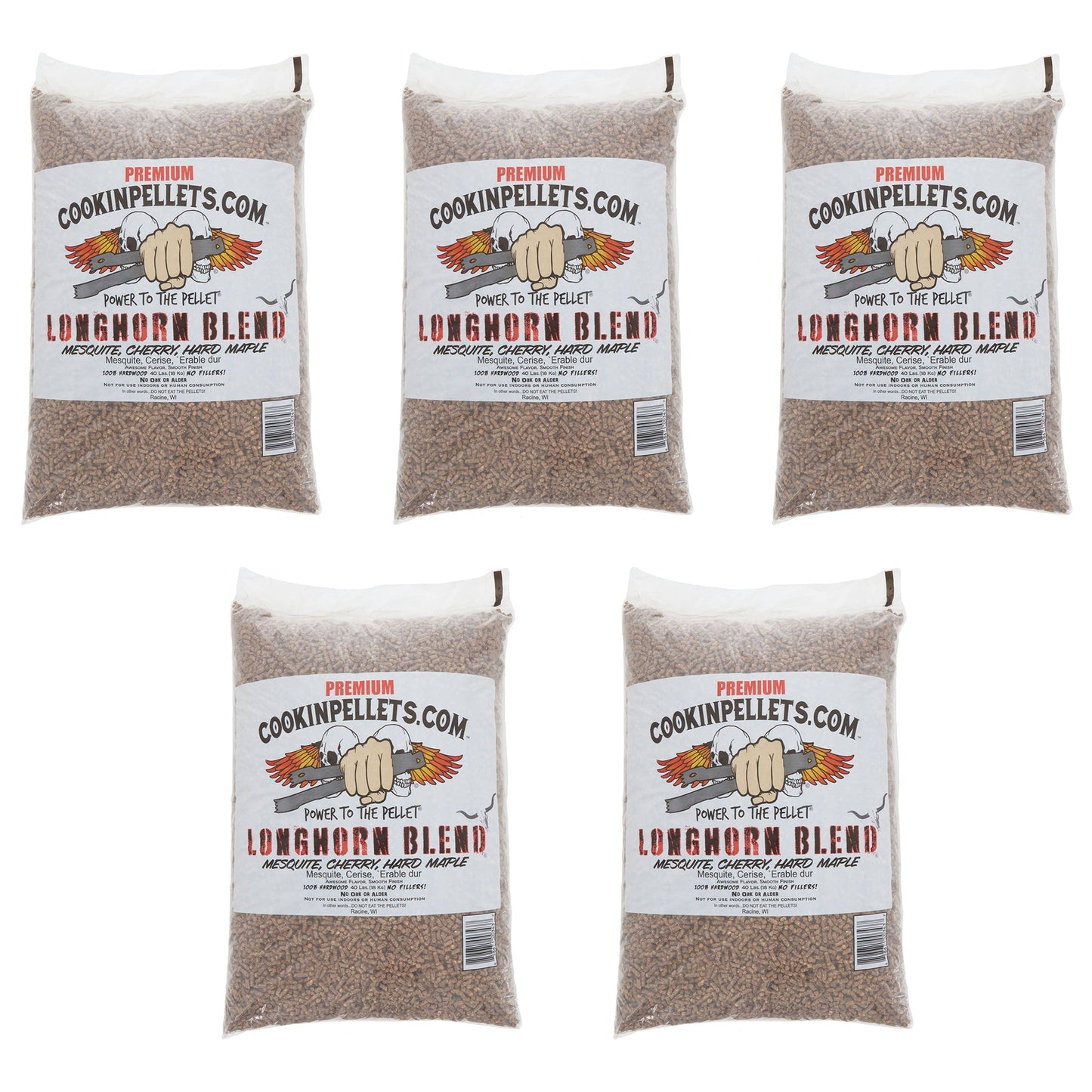 CookinPellets Premium 40 Lbs Longhorn Blend Grill Smoker Wood Pellets, (5 Pack) - Angler's Pro Tackle & Outdoors