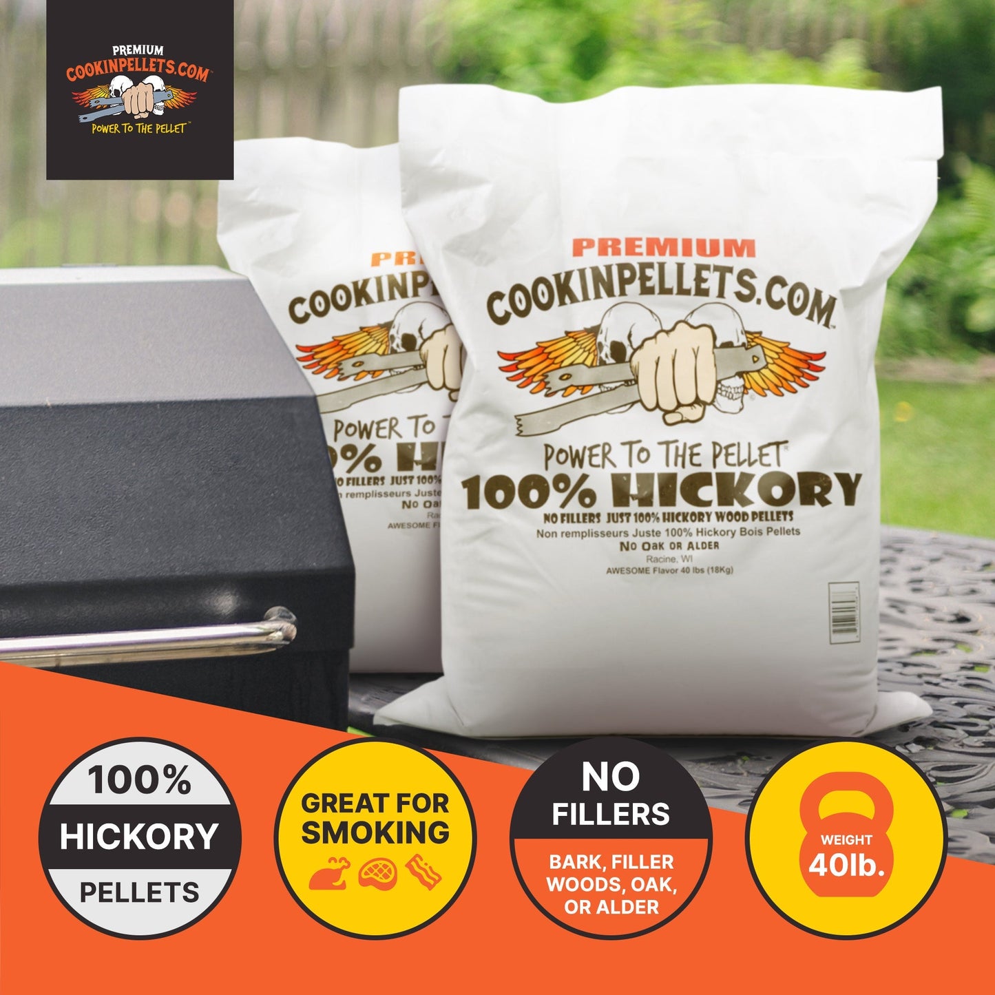 CookinPellets Premium Hickory Grill Smoker Smoking Wood Pellets, 40 Pound Bag - Angler's Pro Tackle & Outdoors