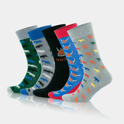 GoWith Men's Cotton Cozy Animal Patterned Crew Socks