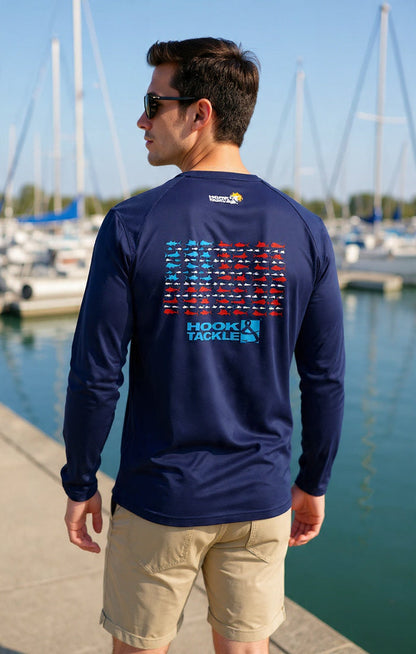 Hook & Tackle Men's American Fish L/S UV Fishing Shirt