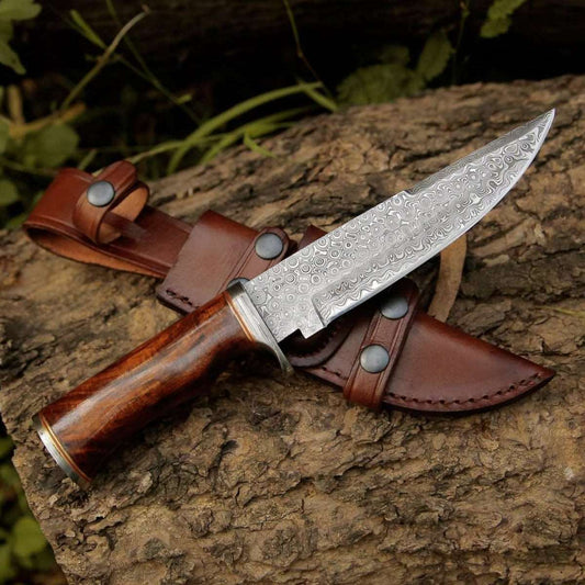 Shokunin USA Crucifier Original Bowie Hunting Knife with Exotic Rosewood Handle