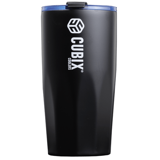 Cubix Outdoors 20oz Steel Insulated Tumbler with Dual - Function Lid - Black w/ Blue Lid - Angler's Pro Tackle & Outdoors