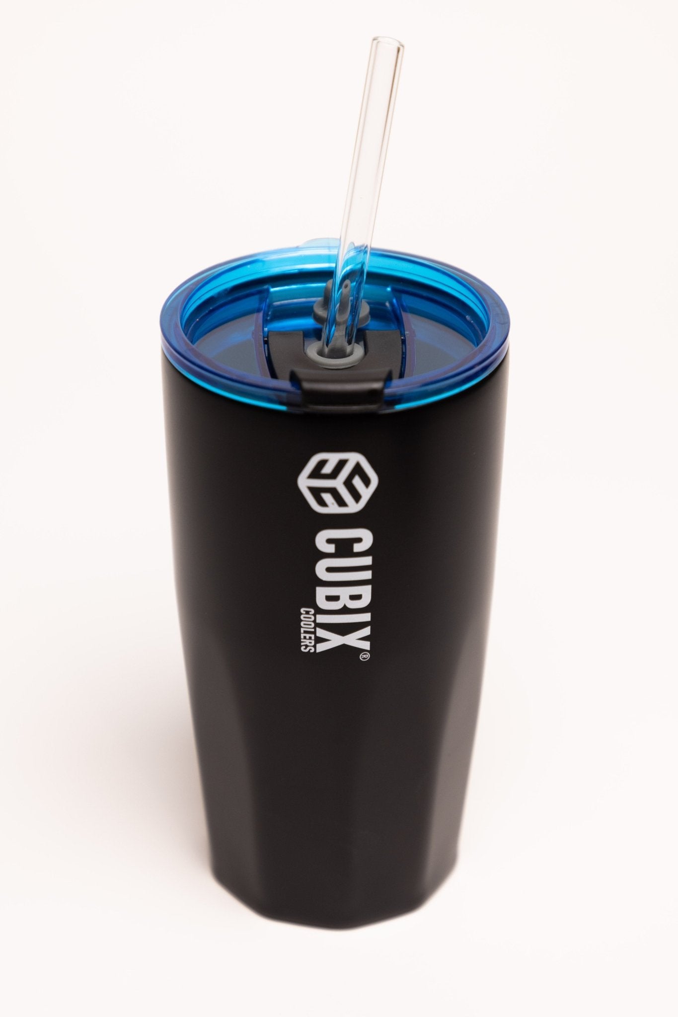 Cubix Outdoors 20oz Steel Insulated Tumbler with Dual - Function Lid - Black w/ Blue Lid - Angler's Pro Tackle & Outdoors