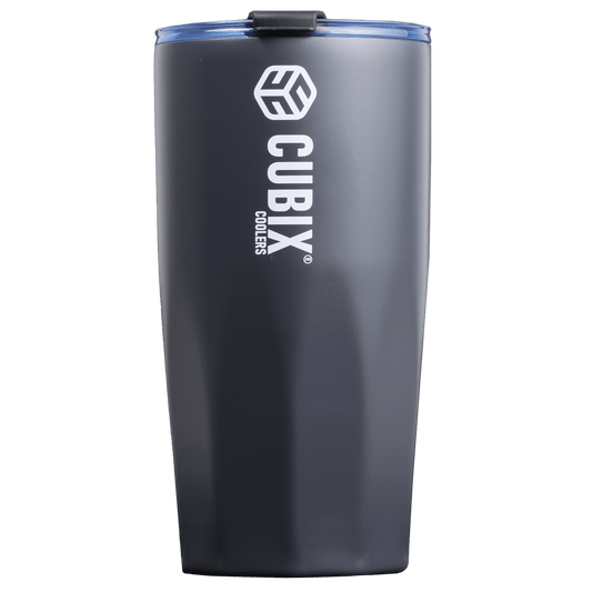 Cubix Outdoors 20oz Steel Insulated Tumbler with Dual - Function Lid - Charcoal w/ Blue Lid - Angler's Pro Tackle & Outdoors