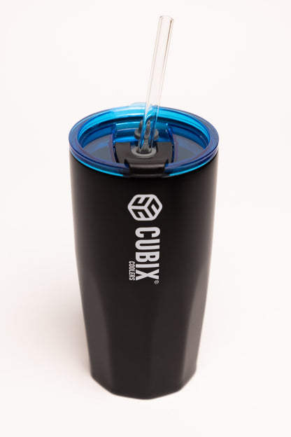 Cubix Outdoors 20oz Steel Insulated Tumbler with Dual - Function Lid - Charcoal w/ Blue Lid - Angler's Pro Tackle & Outdoors