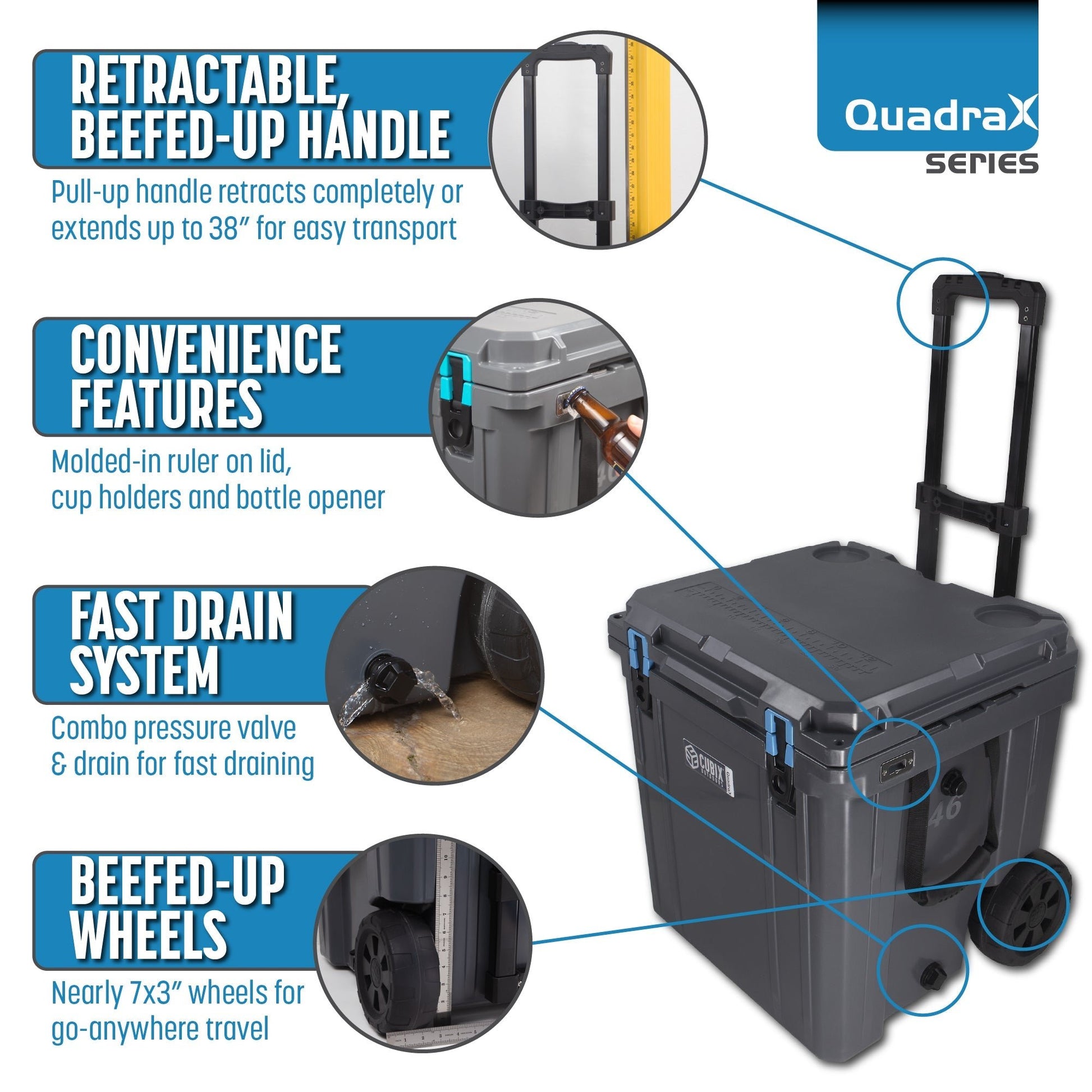 Cubix Outdoors 46 Quart Rotomolded Cooler With Wheels - QuadraX - Angler's Pro Tackle & Outdoors