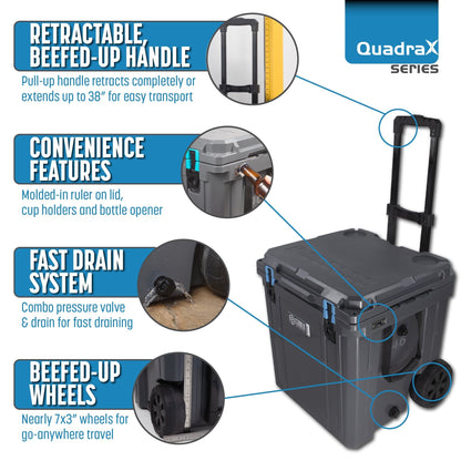Cubix Outdoors 46 Quart Rotomolded Cooler With Wheels - QuadraX - Angler's Pro Tackle & Outdoors