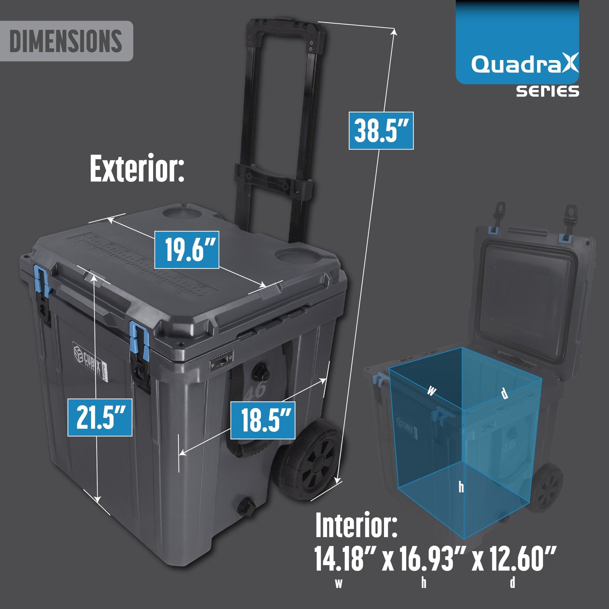 Cubix Outdoors 46 Quart Rotomolded Cooler With Wheels - QuadraX - Angler's Pro Tackle & Outdoors