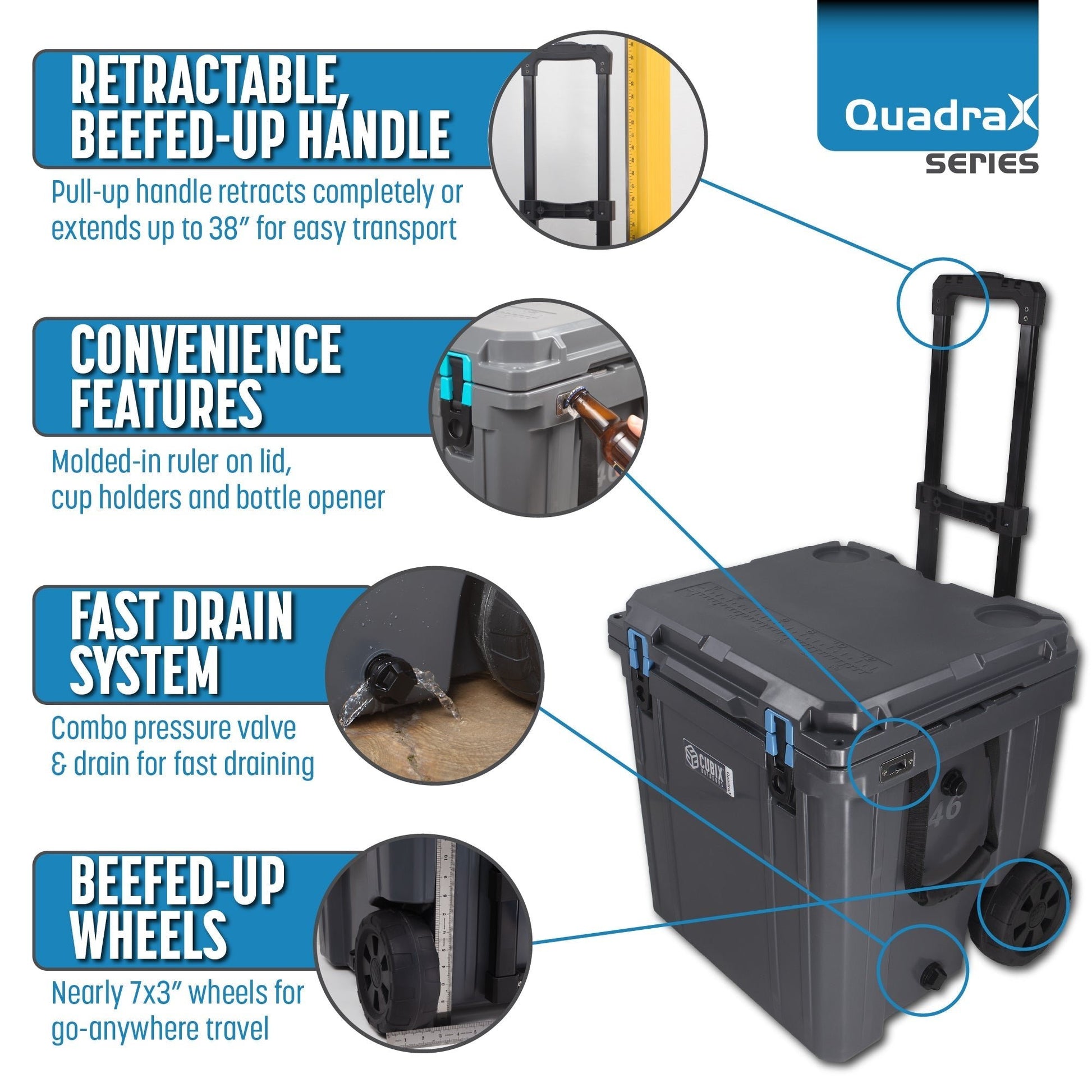 Cubix Outdoors 46 Quart Rotomolded Cooler With Wheels - QuadraX - Angler's Pro Tackle & Outdoors