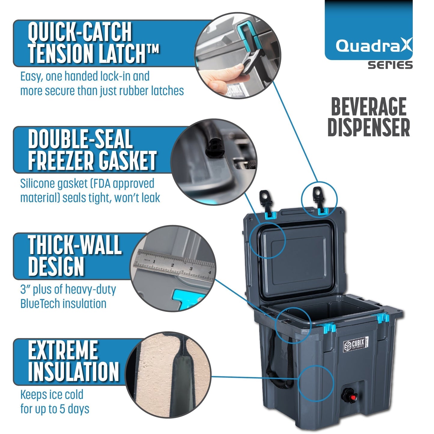 Cubix Outdoors 5 Gallon, 2 - in - 1 Beverage Dispenser/Cooler - QuadraX Hard Cooler - Angler's Pro Tackle & Outdoors