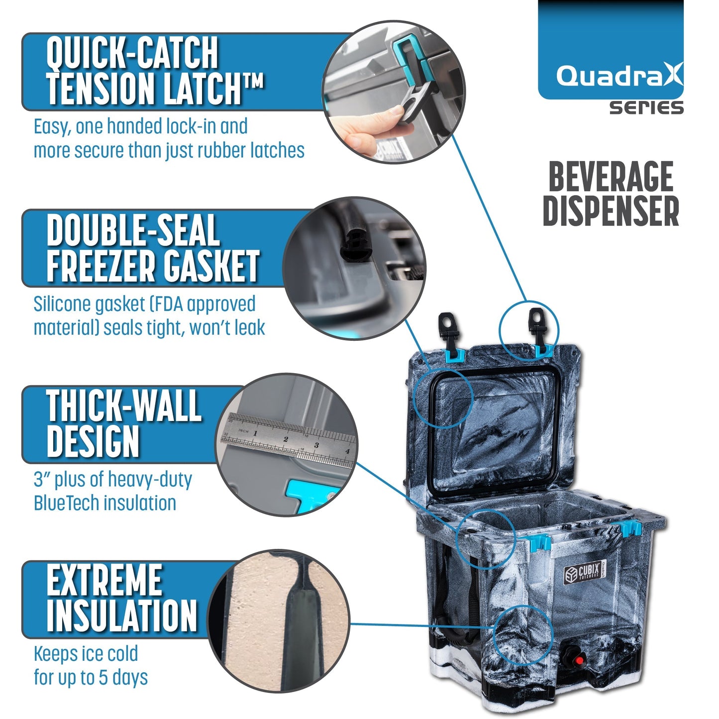 Cubix Outdoors 5 Gallon, 2 - in - 1 Beverage Dispenser/Cooler - QuadraX Hard Cooler - Angler's Pro Tackle & Outdoors
