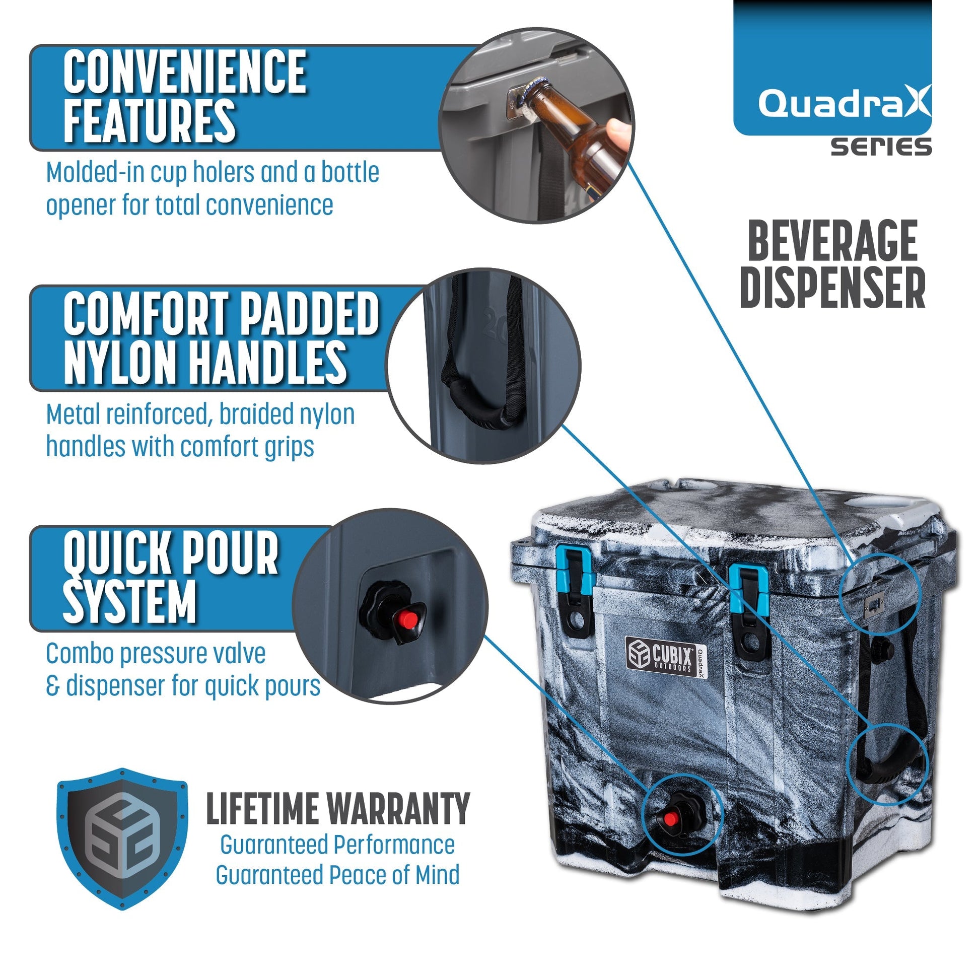 Cubix Outdoors 5 Gallon, 2 - in - 1 Beverage Dispenser/Cooler - QuadraX Hard Cooler - Angler's Pro Tackle & Outdoors