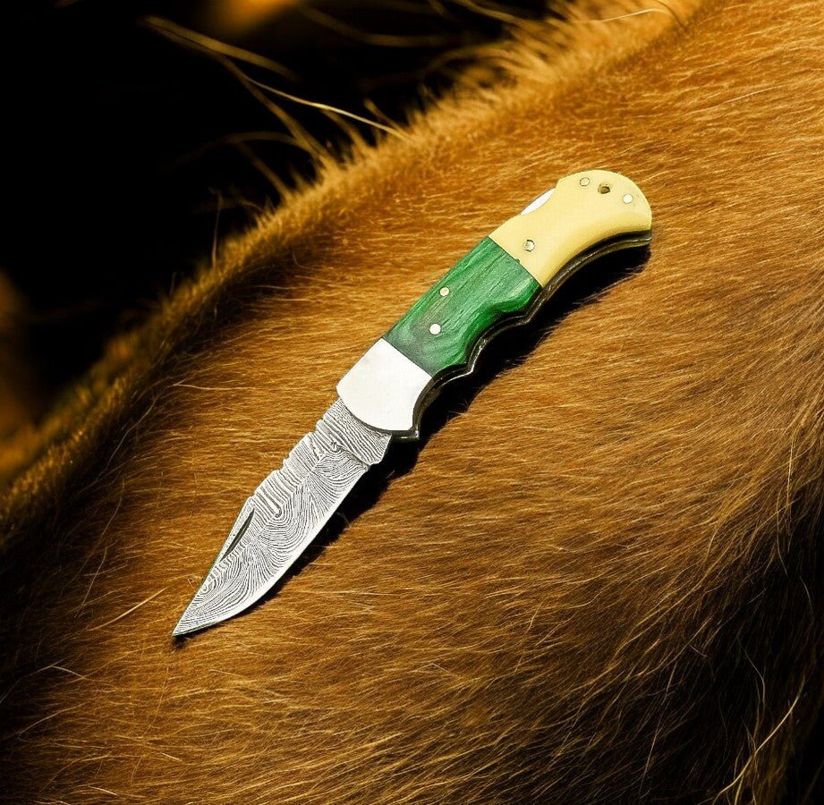 Custom Handmade Damascus Pocket Knife – Bone & Wood Handle - Angler's Pro Tackle & Outdoors