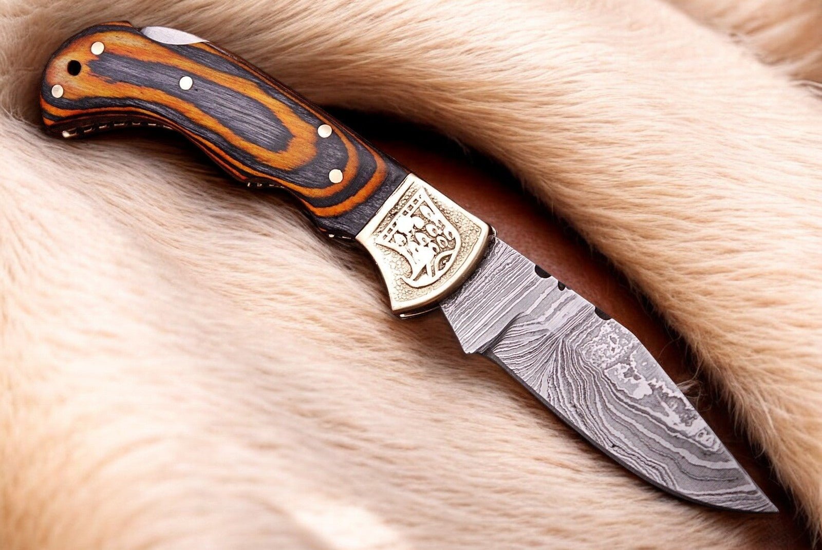 Custom Handmade Damascus Pocket Knife with Exotic Wood Handle - Angler's Pro Tackle & Outdoors