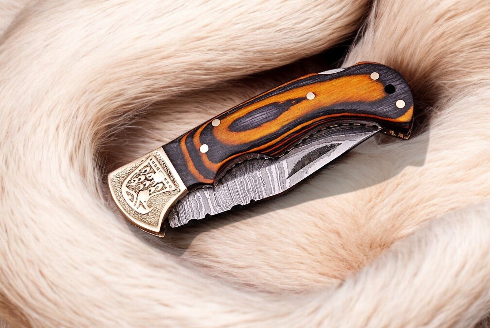 Custom Handmade Damascus Pocket Knife with Exotic Wood Handle - Angler's Pro Tackle & Outdoors