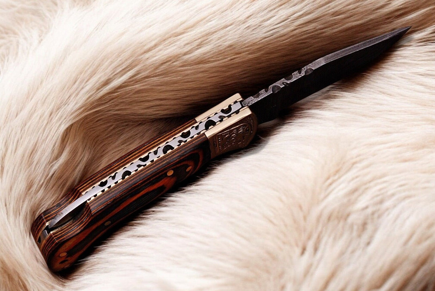 Custom Handmade Damascus Pocket Knife with Exotic Wood Handle - Angler's Pro Tackle & Outdoors