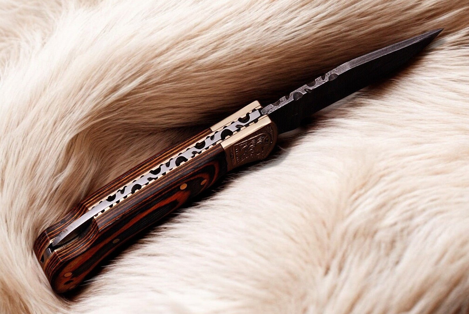 Custom Handmade Damascus Pocket Knife with Exotic Wood Handle - Angler's Pro Tackle & Outdoors