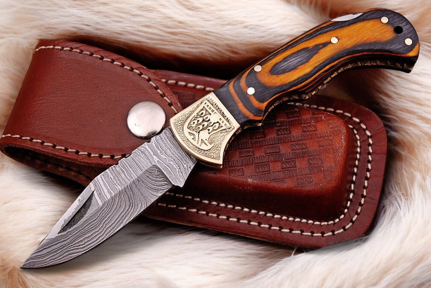 Custom Handmade Damascus Pocket Knife with Exotic Wood Handle - Angler's Pro Tackle & Outdoors