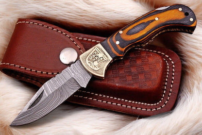 Custom Handmade Damascus Pocket Knife with Exotic Wood Handle - Angler's Pro Tackle & Outdoors