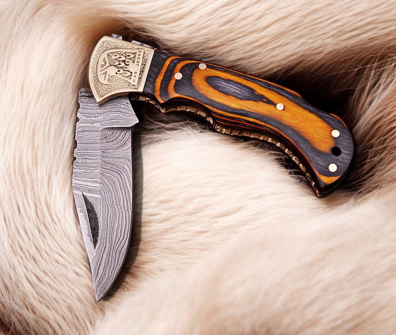 Custom Handmade Damascus Pocket Knife with Exotic Wood Handle - Angler's Pro Tackle & Outdoors