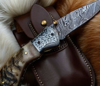 Custom Handmade Damascus Steel Pocket Knife – Sheep Horn - Angler's Pro Tackle & Outdoors