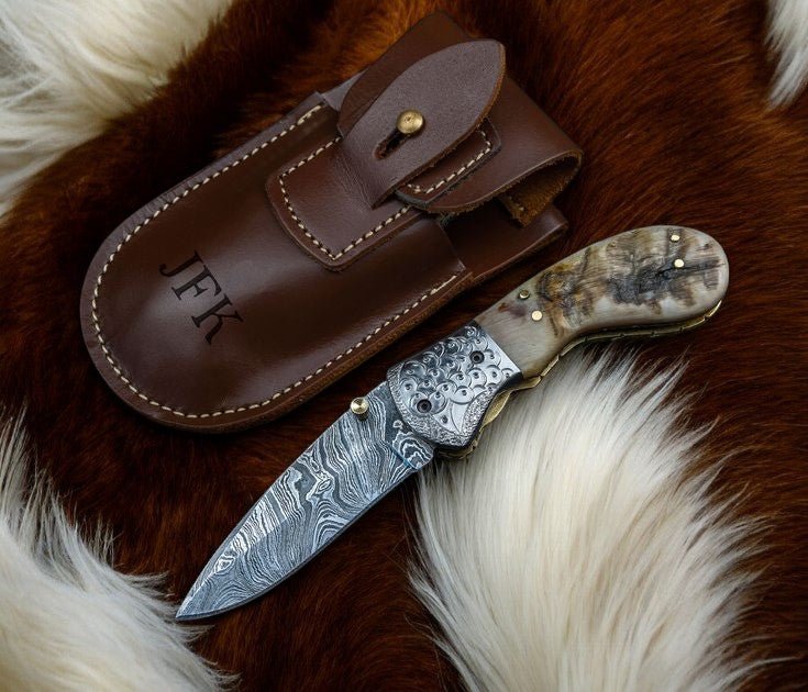 Custom Handmade Damascus Steel Pocket Knife – Sheep Horn - Angler's Pro Tackle & Outdoors