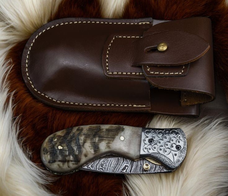 Custom Handmade Damascus Steel Pocket Knife – Sheep Horn - Angler's Pro Tackle & Outdoors