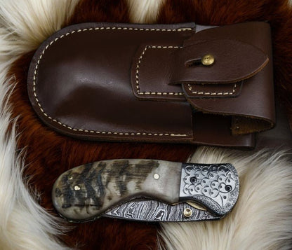 Custom Handmade Damascus Steel Pocket Knife – Sheep Horn - Angler's Pro Tackle & Outdoors