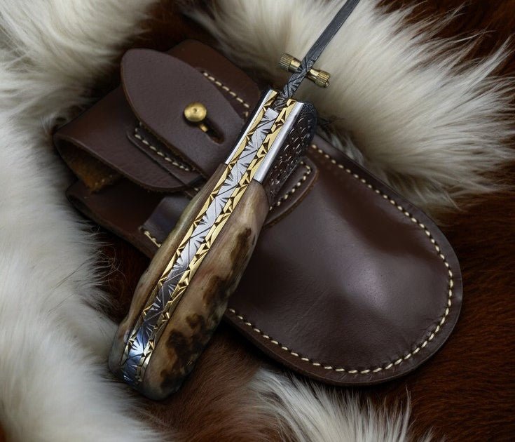 Custom Handmade Damascus Steel Pocket Knife – Sheep Horn - Angler's Pro Tackle & Outdoors