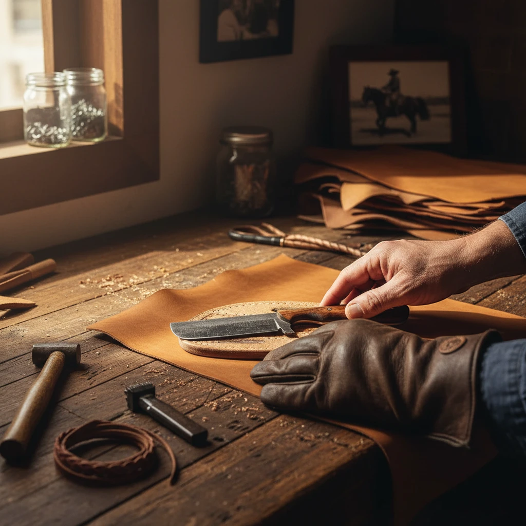 Frontier Cowboy Gear The Wrangler – Custom Handmade Old Farrier Rasp Steel Bull Cutter Knife with Natural Wood Handle & Leather Sheath