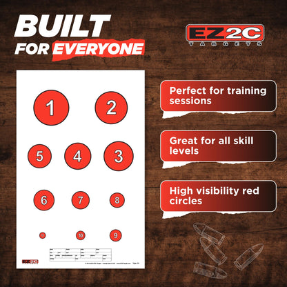 EZ2C Targets #20/RD7: Reducing Circles Paper Shooting Targets 11"x17" USA Made