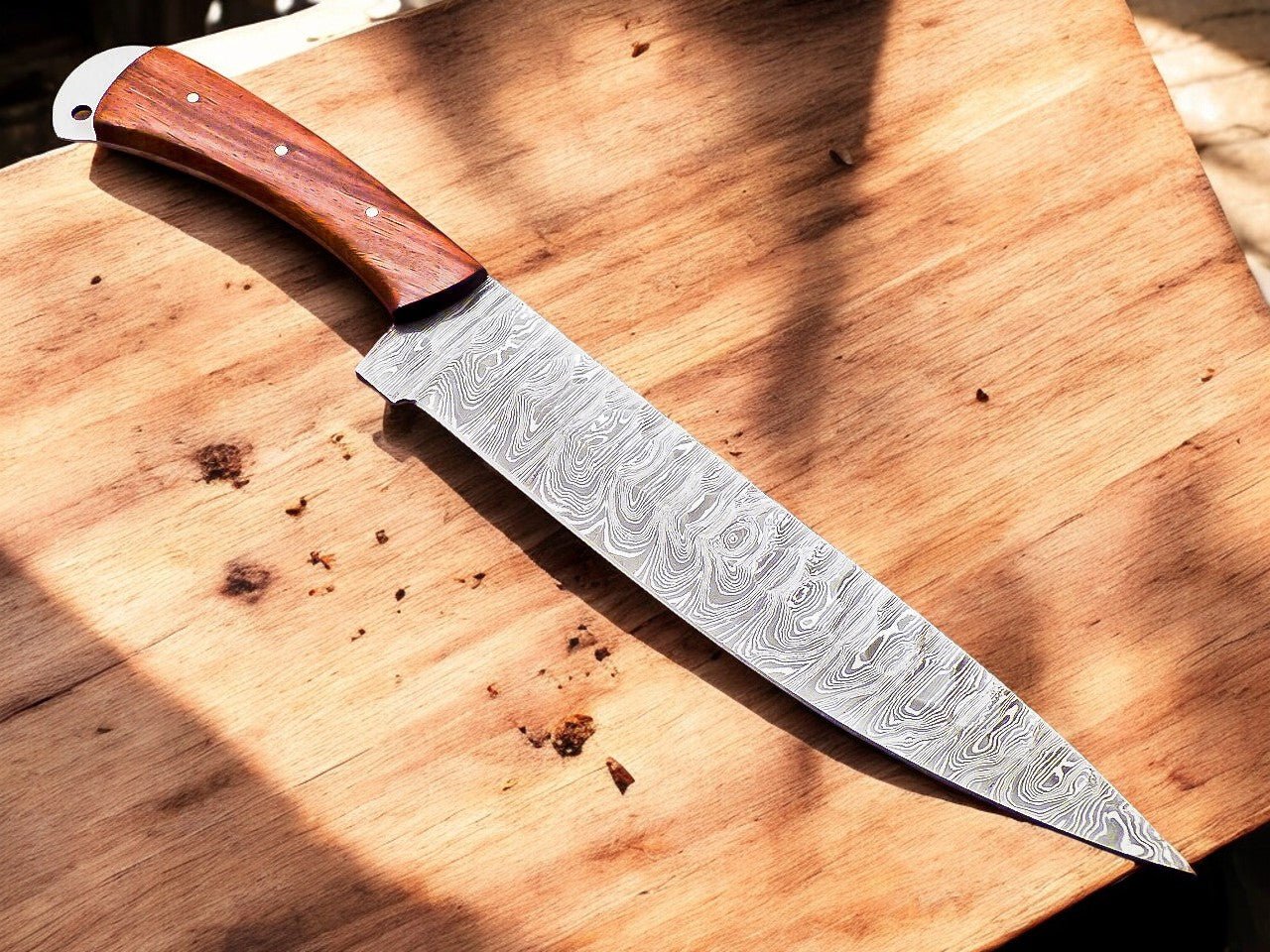 Damascus Knife Store 13" Handmade Chef Knife with Rosewood Handle - Angler's Pro Tackle & Outdoors