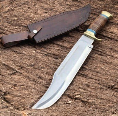Damascus Knife Store 17" Handmade Bowie Knife – Carbon Steel Blade, Wood Handle - Angler's Pro Tackle & Outdoors