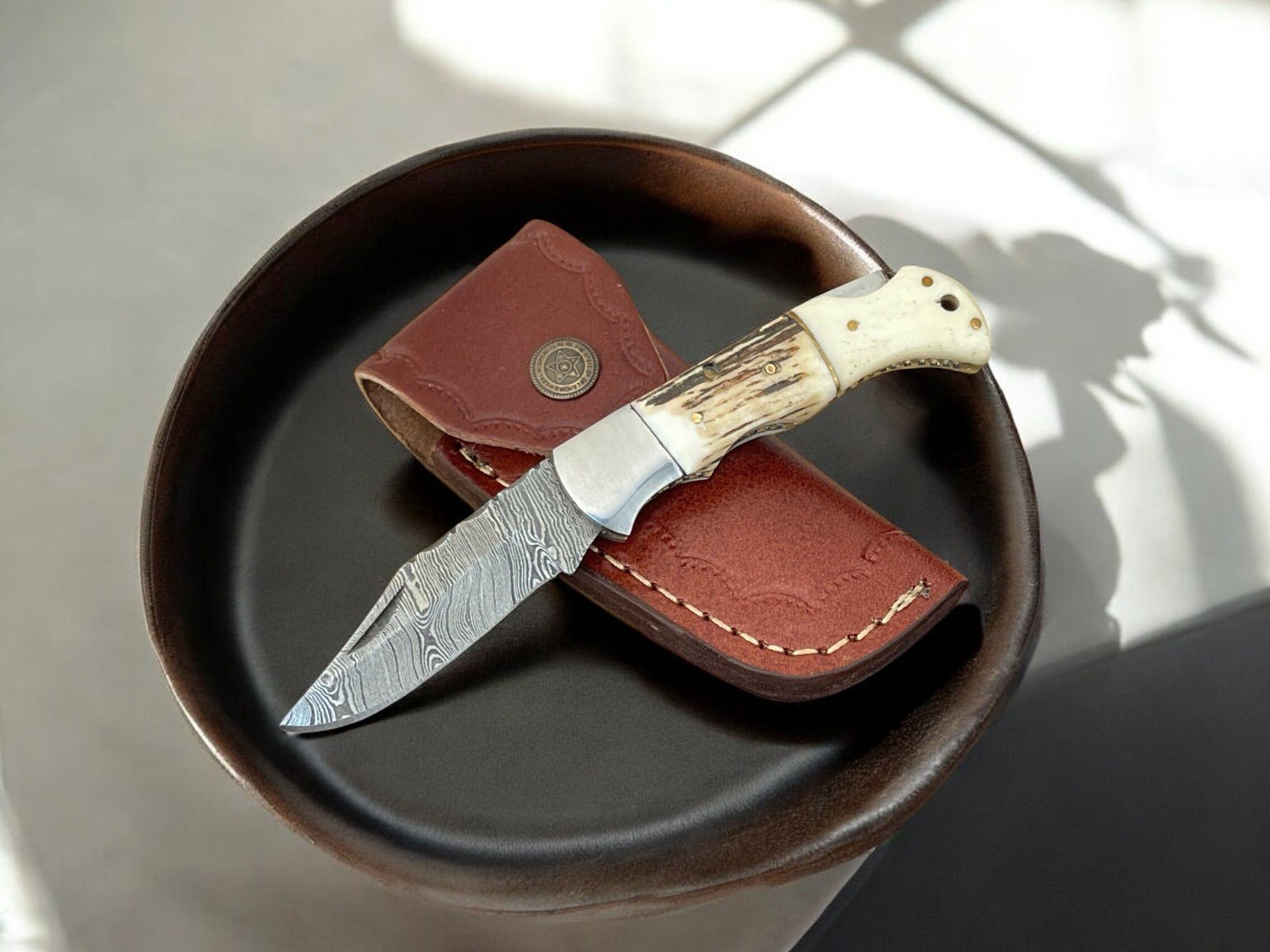 Damascus Knife Store Bone handle pocket Knife – 3" Damascus Blade - Angler's Pro Tackle & Outdoors