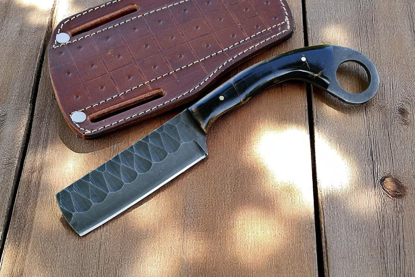 Damascus Knife Store Bull Cutter Knife | with Leather Sheath - Angler's Pro Tackle & Outdoors