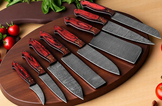 Damascus Knife Store Cooking Knife Set – 8 - Piece Full Tang Forged Blades - Angler's Pro Tackle & Outdoors