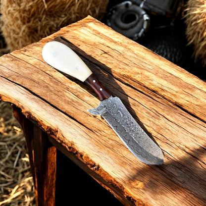 Damascus Knife Store Cowboy Knife with Sheath | Rustic Summer Handmade Damascus Knife - Angler's Pro Tackle & Outdoors