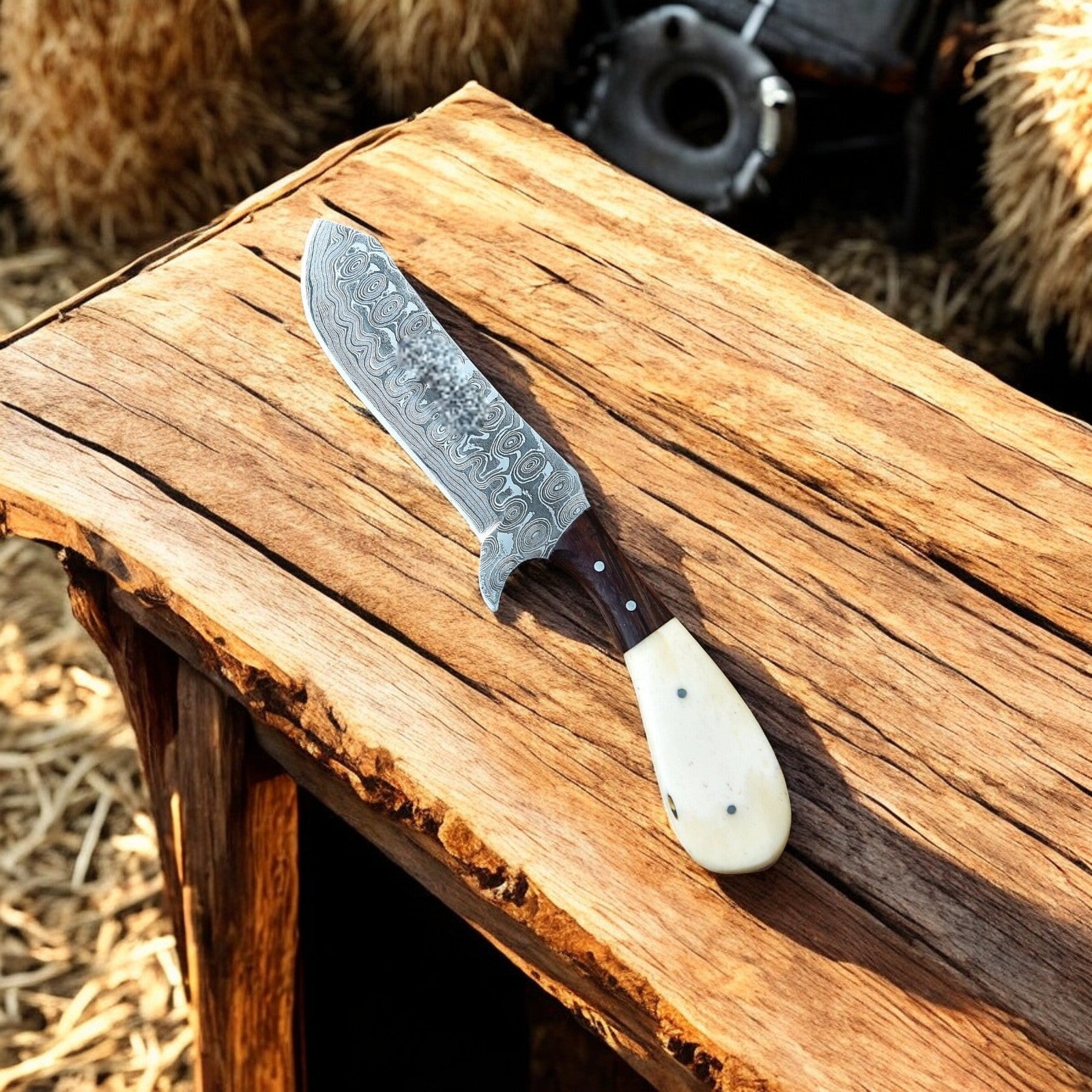 Damascus Knife Store Cowboy Knife with Sheath | Rustic Summer Handmade Damascus Knife - Angler's Pro Tackle & Outdoors