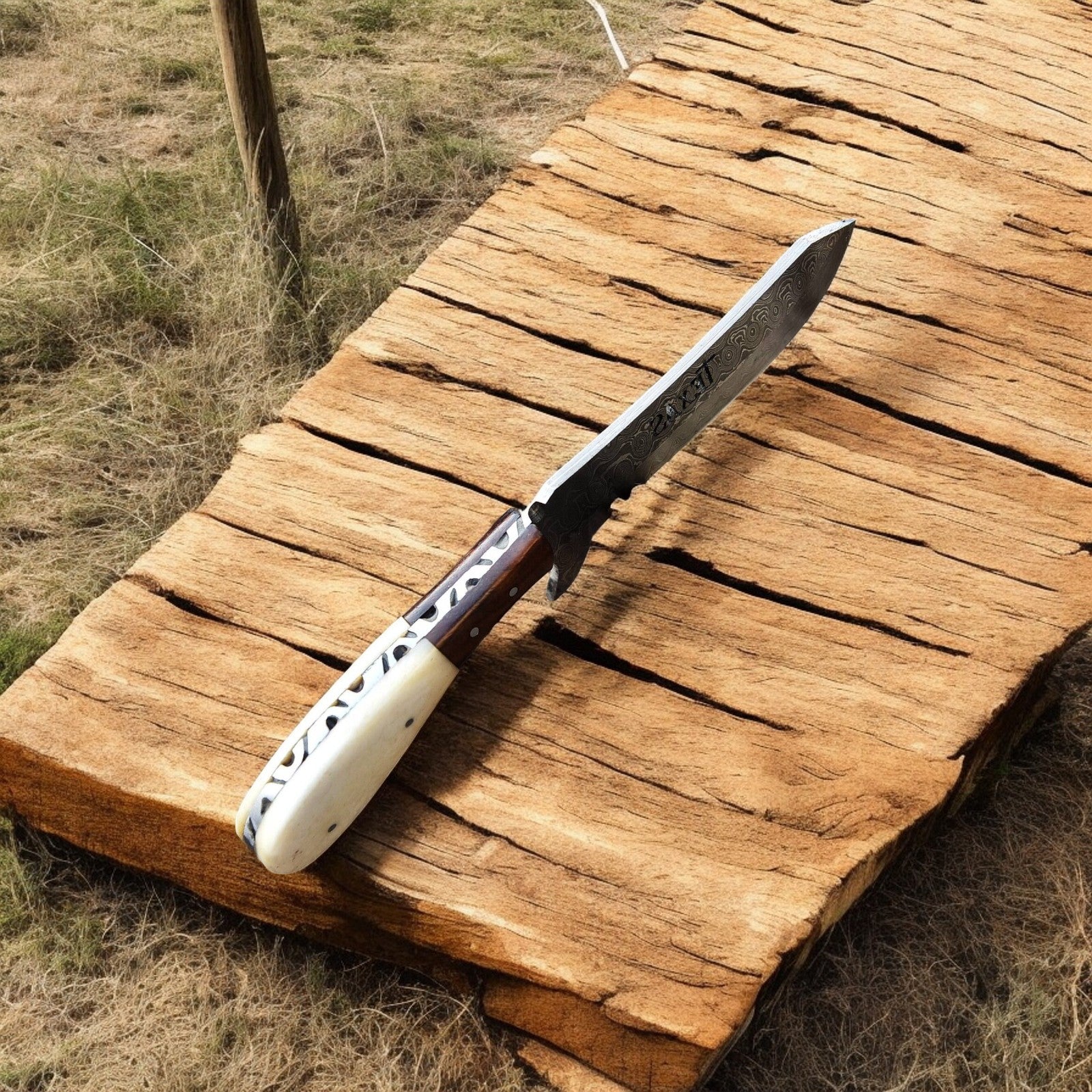 Damascus Knife Store Cowboy Knife with Sheath | Rustic Summer Handmade Damascus Knife - Angler's Pro Tackle & Outdoors