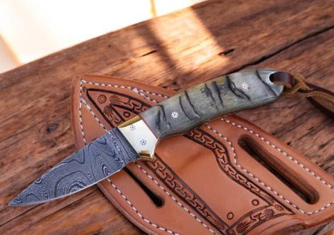 Damascus Knife Store Cowboy Wild West Knife – Damascus Steel, Sheep Horn - Angler's Pro Tackle & Outdoors