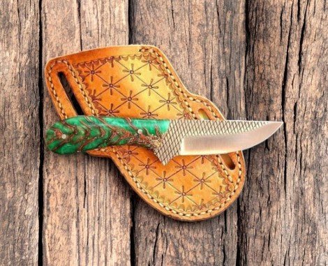 Damascus Knife Store Custom Belt Knife with Rasp Steel & Pine - Cone Handle - Angler's Pro Tackle & Outdoors