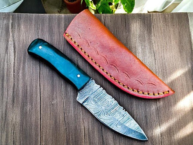 Damascus Knife Store Custom Damascus Hunting Knife with Resin Handle – 8.25” - Angler's Pro Tackle & Outdoors