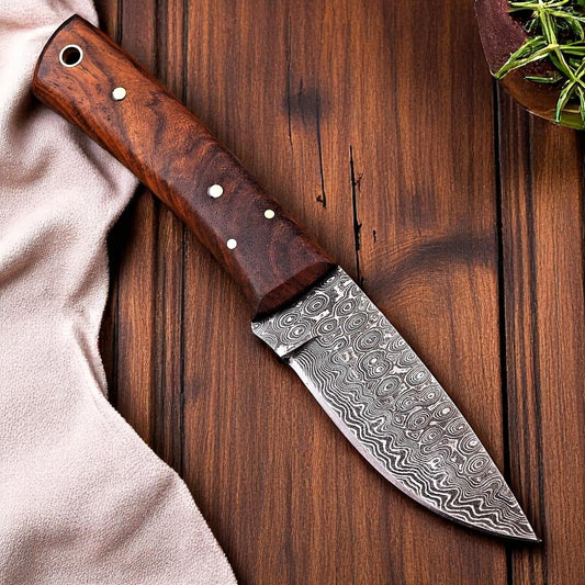 Damascus Knife Store Custom Damascus Hunting Skinning Knife with Sheath - Angler's Pro Tackle & Outdoors