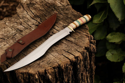 Damascus Knife Store Custom Handmade Bowie Knife - 12" D2 Steel Blade, Exotic Wood & Bone Handle - Angler's Pro Tackle & Outdoors