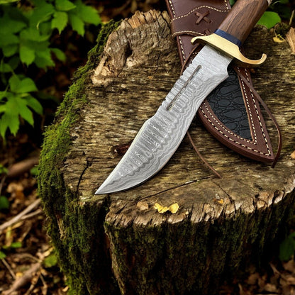 Damascus Knife Store Custom Handmade Bowie Knife - 14" Damascus Steel Blade, Rosewood & Bone Handle - Angler's Pro Tackle & Outdoors