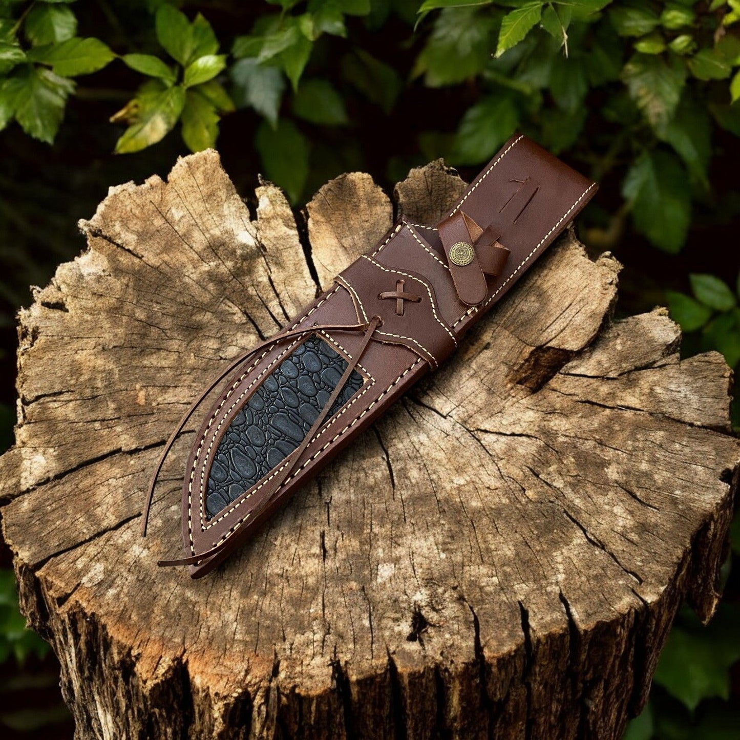 Damascus Knife Store Custom Handmade Bowie Knife - 14" Damascus Steel Blade, Rosewood & Bone Handle - Angler's Pro Tackle & Outdoors