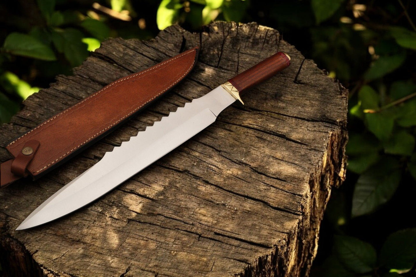 Damascus Knife Store Custom Handmade Bowie Knife - 18" D2 Steel Blade, Rosewood Handle - Angler's Pro Tackle & Outdoors