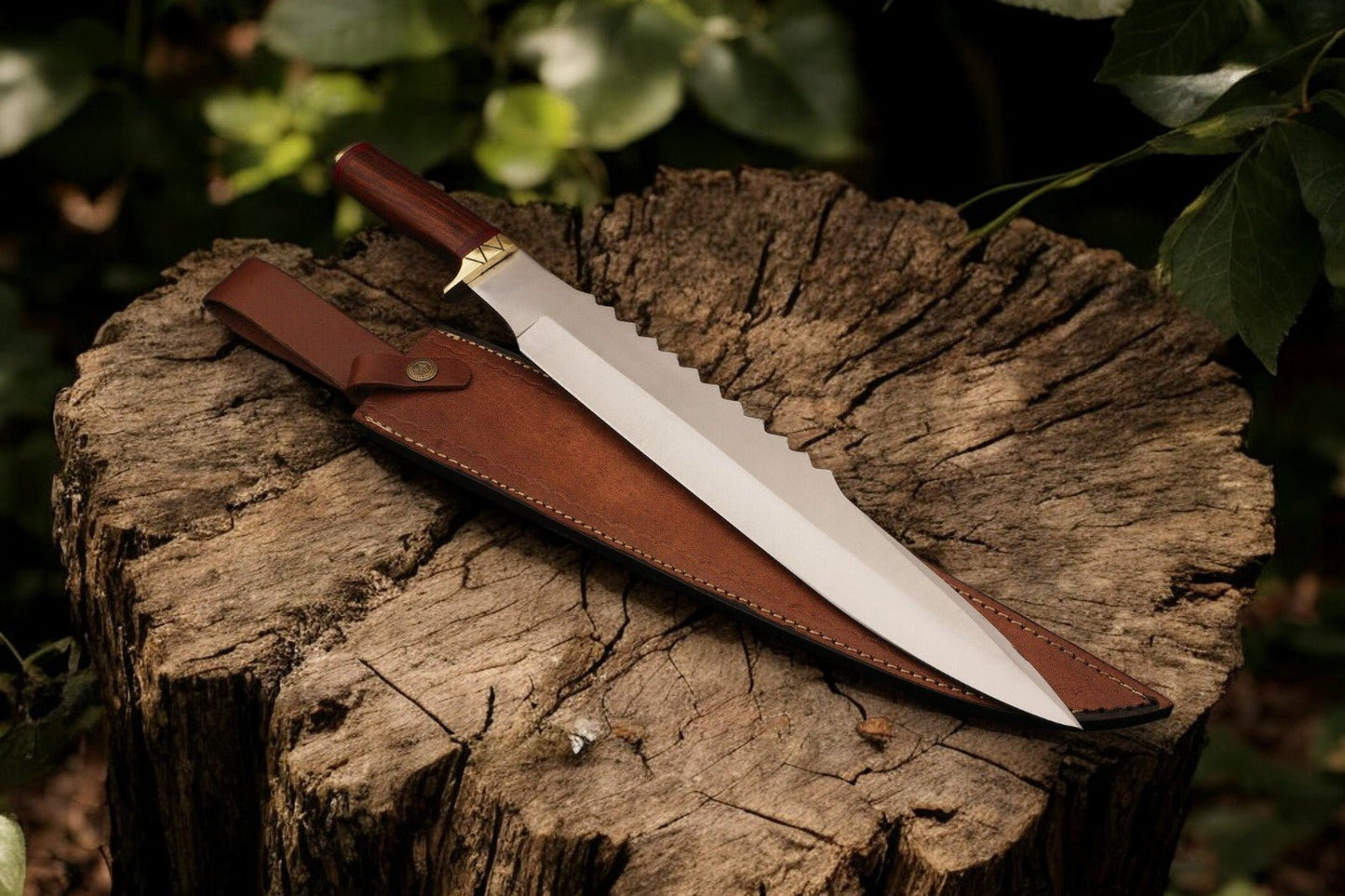 Damascus Knife Store Custom Handmade Bowie Knife - 18" D2 Steel Blade, Rosewood Handle - Angler's Pro Tackle & Outdoors